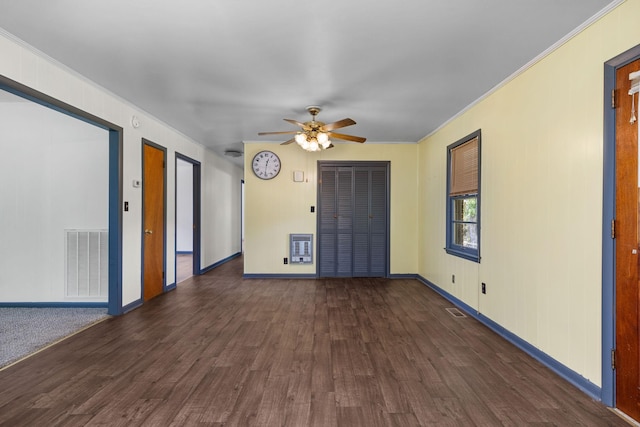 1759 Summertown Hwy, Hohenwald, TN 38462 - spare room featuring visible vents, ornamental molding, wood finished floors, baseboards, and a ceiling fan