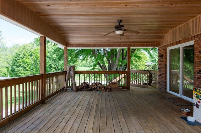 wooden deck with ceiling fan