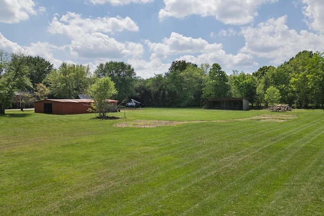 view of yard featuring an outdoor structure and an outbuilding