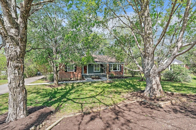 view of front of property with brick siding and a front lawn