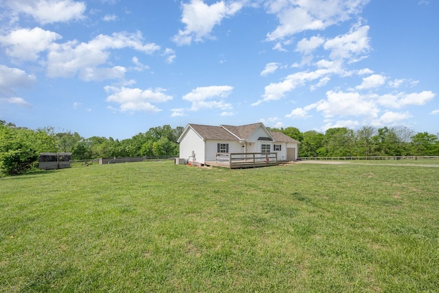 view of yard featuring a fenced backyard and a deck