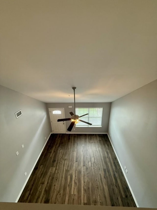 319 Mattie Ln, Spring Hill, TN 37174 - unfurnished dining area featuring visible vents, dark wood-type flooring, baseboards, and ceiling fan