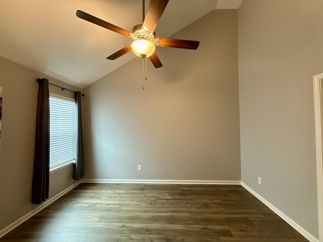 319 Mattie Ln, Spring Hill, TN 37174 - unfurnished room featuring ceiling fan, vaulted ceiling, dark wood-style floors, and baseboards