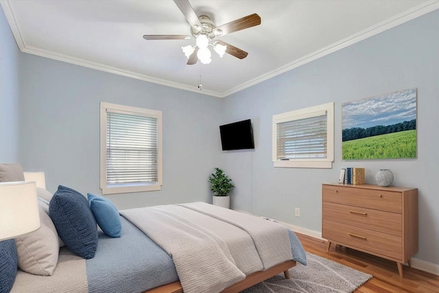 856 Kentucky Ave, Signal Mountain, TN 37377 - bedroom with ornamental molding, light wood-style floors, baseboards, and ceiling fan