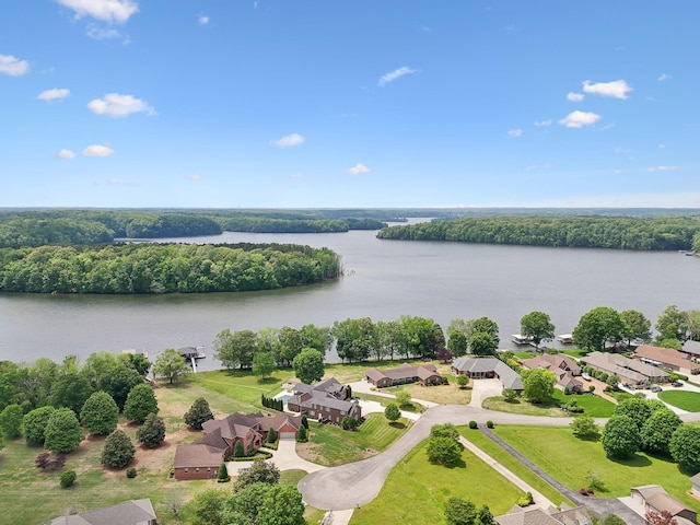birds eye view of property featuring a residential view and a water view