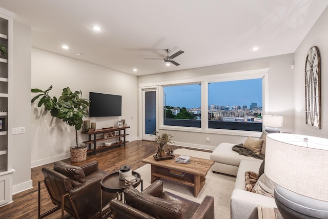 3116 Trevor St, Nashville, TN 37209 - living room featuring a ceiling fan, baseboards, and dark wood finished floors