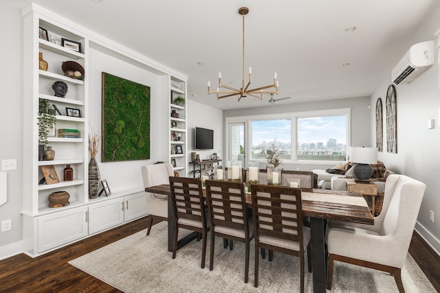3116 Trevor St, Nashville, TN 37209 - dining space featuring an inviting chandelier, baseboards, a wall mounted AC, and dark wood-style flooring