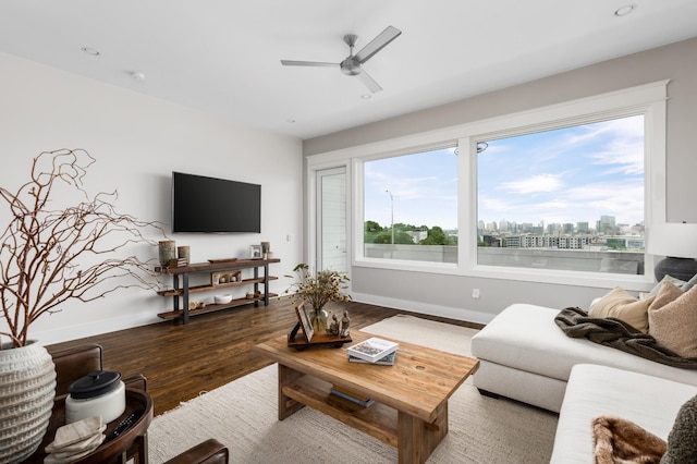 3116 Trevor St, Nashville, TN 37209 - living room featuring baseboards, ceiling fan, recessed lighting, and wood finished floors