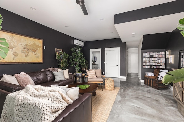 3116 Trevor St, Nashville, TN 37209 - living room with baseboards, finished concrete floors, and a wall mounted air conditioner