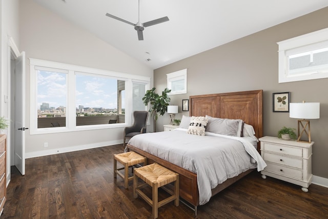 3116 Trevor St, Nashville, TN 37209 - bedroom with baseboards, a ceiling fan, wood finished floors, and high vaulted ceiling