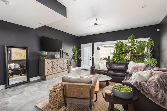 3116 Trevor St, Nashville, TN 37209 - living area with baseboards, ceiling fan, and finished concrete floors