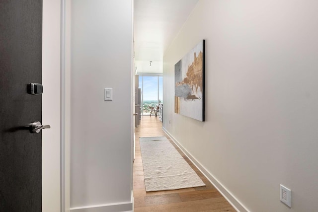 hallway featuring baseboards and wood finished floors