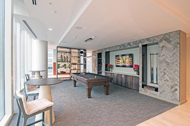 playroom with wood finished floors and pool table