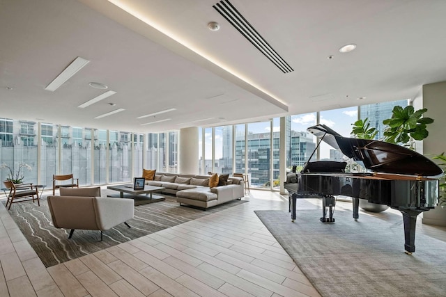 lobby featuring a view of city