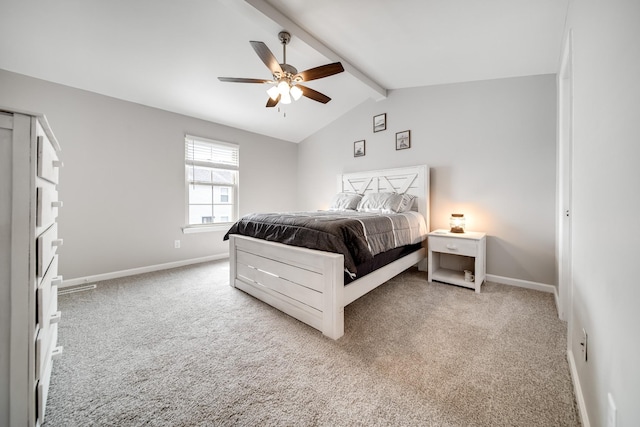 250 Sanders Ferry Rd Unit 4, Hendersonville, TN 37075 - bedroom featuring vaulted ceiling with beams, a ceiling fan, baseboards, and light colored carpet