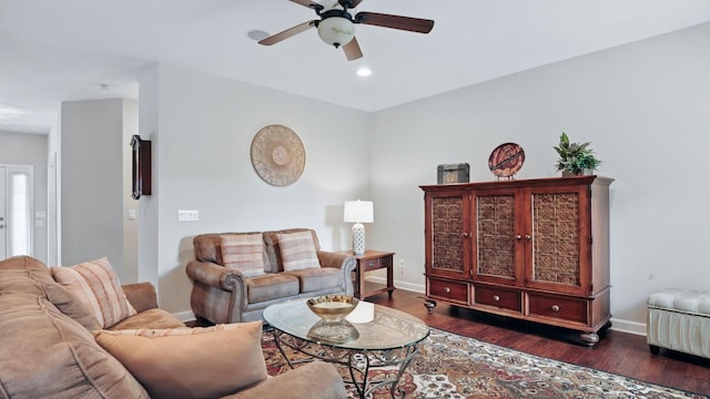 1011 Gatewick Ct, Franklin, TN 37067 - living room with ceiling fan, baseboards, wood finished floors, and recessed lighting