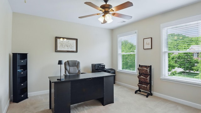 1011 Gatewick Ct, Franklin, TN 37067 - home office featuring light carpet, ceiling fan, and baseboards