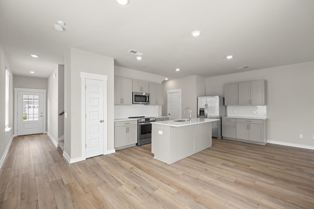 kitchen with stainless steel appliances, visible vents, a sink, and tasteful backsplash
