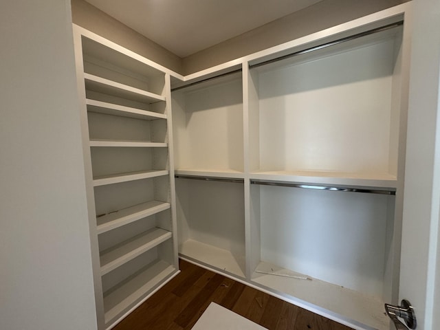 spacious closet with dark wood-style flooring