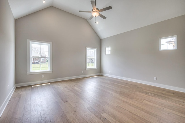 4020 Runyan Cv, Murfreesboro, TN 37127 - spare room with ceiling fan, high vaulted ceiling, plenty of natural light, light wood finished floors, and recessed lighting