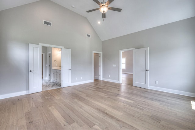 4020 Runyan Cv, Murfreesboro, TN 37127 - unfurnished bedroom with high vaulted ceiling, light wood-type flooring, ensuite bath, and ceiling fan