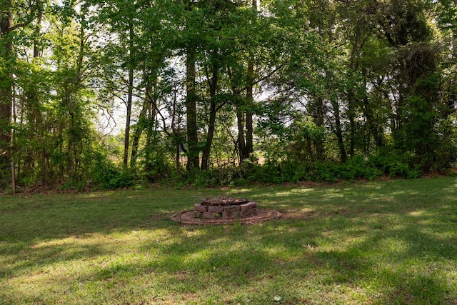 view of yard with a fire pit