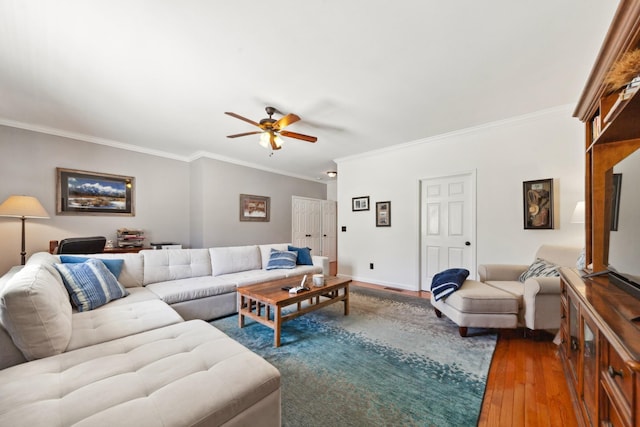 1408 Ridley Dr, Franklin, TN 37064 - living area with ornamental molding, ceiling fan, and hardwood / wood-style flooring