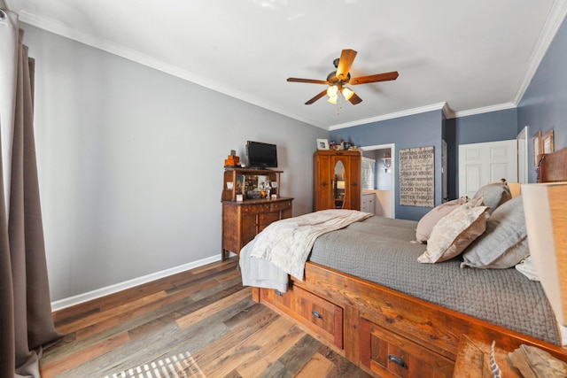 1408 Ridley Dr, Franklin, TN 37064 - bedroom with wood finished floors, baseboards, ornamental molding, and a ceiling fan