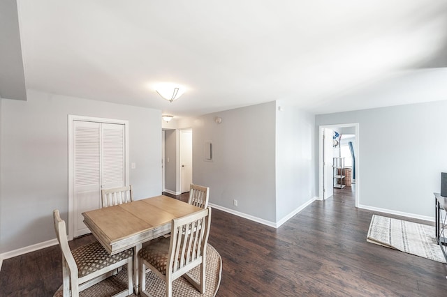 dining area with baseboards and dark wood-style floors