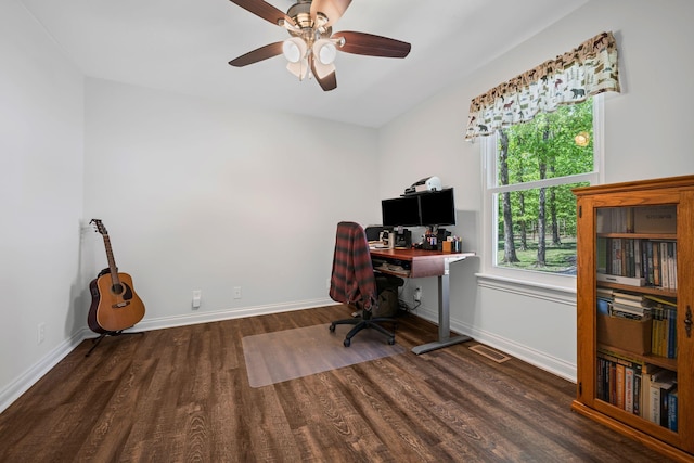 606 Fortner Rd, Mc Ewen, TN 37101 - office space featuring baseboards, ceiling fan, wood finished floors, and visible vents