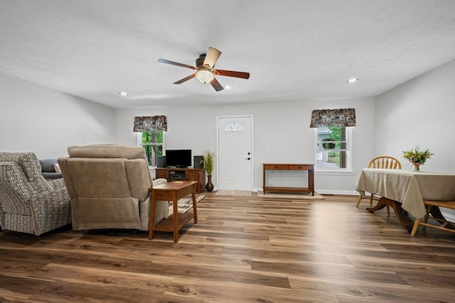 606 Fortner Rd, Mc Ewen, TN 37101 - living area featuring recessed lighting, a ceiling fan, and dark wood-style flooring