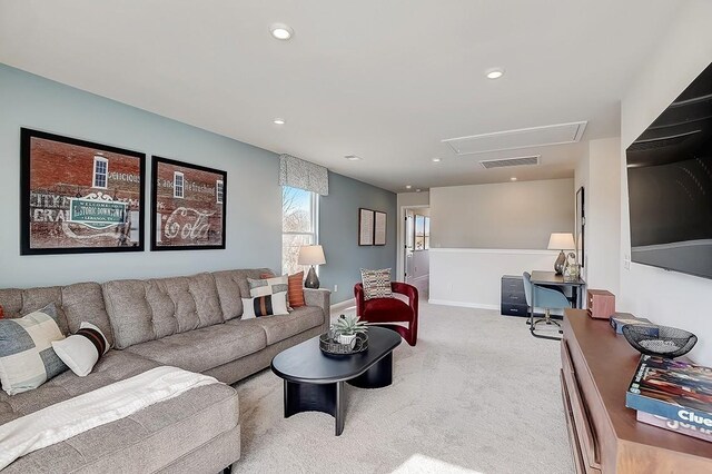 5054 Lawler Ln, Old Hickory, TN 37138 - carpeted living area featuring attic access, visible vents, baseboards, and recessed lighting