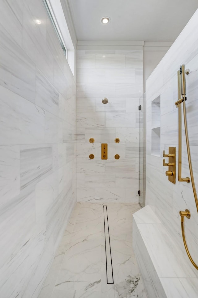 full bath featuring recessed lighting and a shower