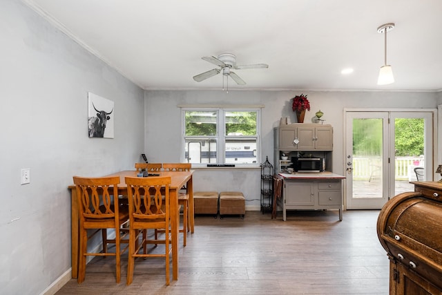4051 New Highway 96 W, Franklin, TN 37064 - dining room with crown molding, a ceiling fan, and wood finished floors