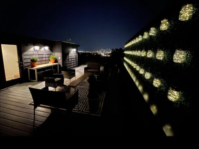 view of deck at night