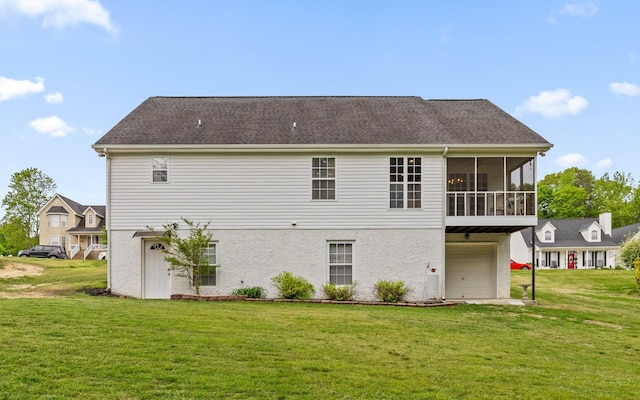 433 Stanford Dr, Flintstone, GA 30725 - rear view of house with a sunroom, an attached garage, stucco siding, and a yard