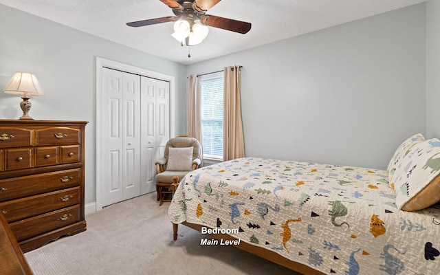 433 Stanford Dr, Flintstone, GA 30725 - bedroom with a ceiling fan, light carpet, and a closet