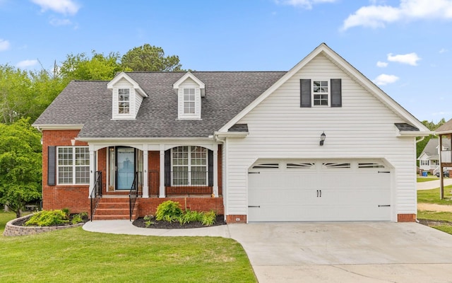 433 Stanford Dr, Flintstone, GA 30725 - cape cod home featuring roof with shingles, a garage, brick siding, a front lawn, and concrete driveway