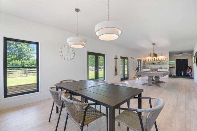 7314 Dug Hill Rd, Bon Aqua, TN 37025 - dining space featuring billiards table, light wood-style flooring, and french doors