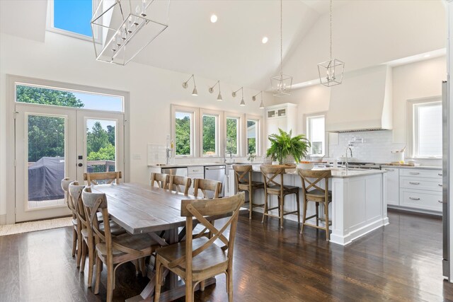 7314 Dug Hill Rd, Bon Aqua, TN 37025 - dining area with high vaulted ceiling, healthy amount of natural light, dark wood-type flooring, and recessed lighting