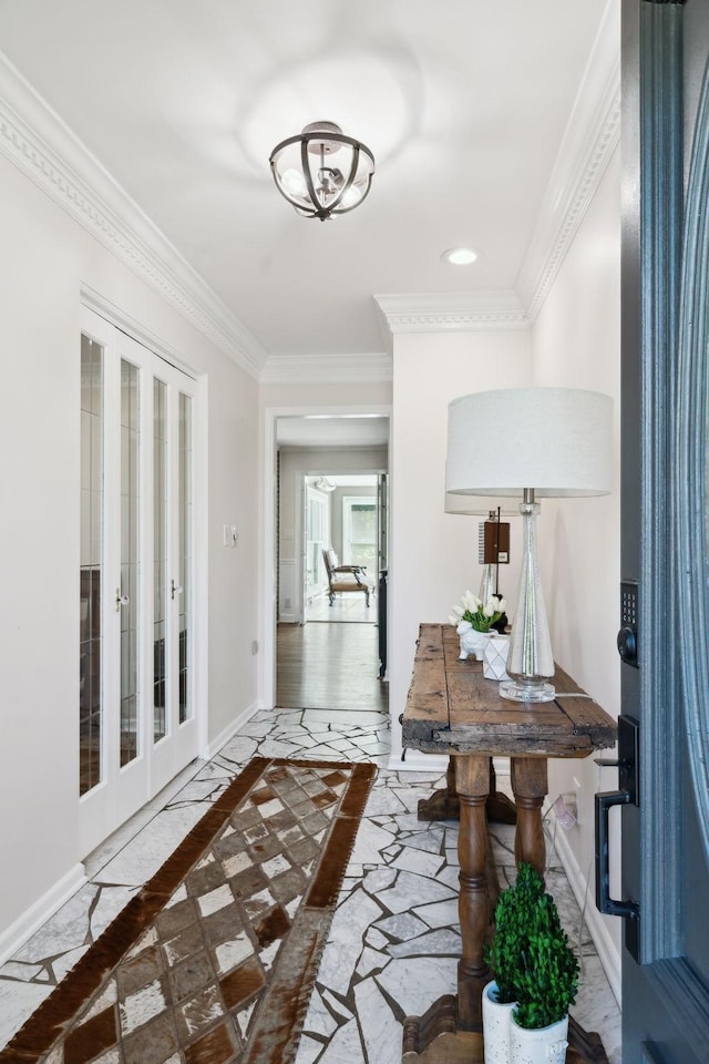 223 Kennett Rd, Old Hickory, TN 37138 - hallway featuring baseboards, ornamental molding, and recessed lighting