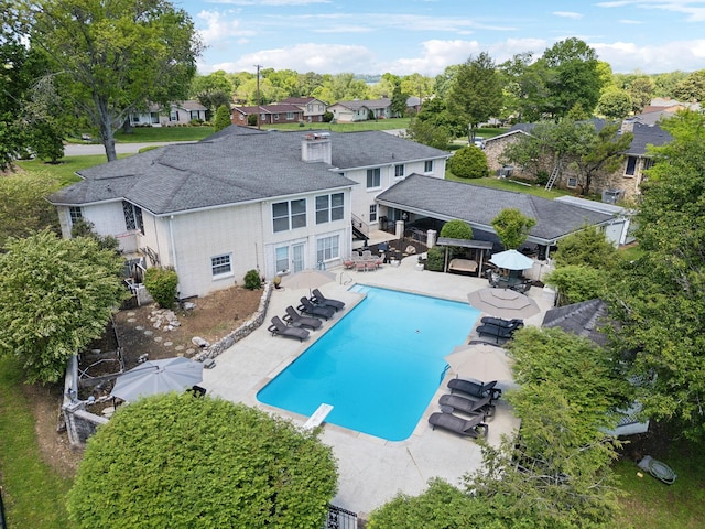 223 Kennett Rd, Old Hickory, TN 37138 - pool featuring outdoor dining area, a residential view, a gazebo, a fenced backyard, and a patio