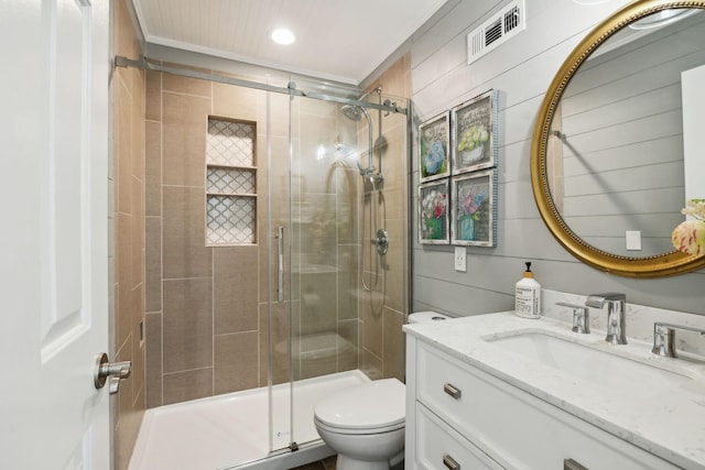 223 Kennett Rd, Old Hickory, TN 37138 - bathroom featuring vanity, a shower stall, toilet, and visible vents