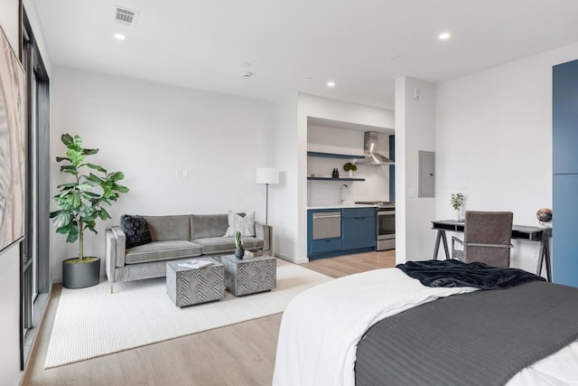 500 Merritt Ave Unit S2 C, Nashville, TN 37203 - bedroom featuring electric panel, visible vents, a sink, light wood finished floors, and recessed lighting