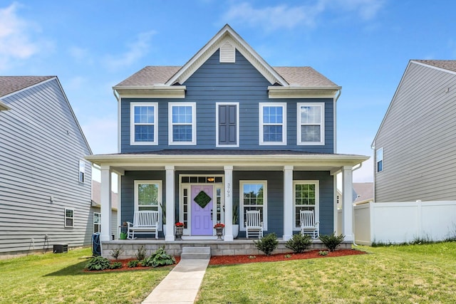 3793 Pin Hook Rd, Antioch, TN 37013 - view of front of house with a shingled roof, a front lawn, fence, and covered porch