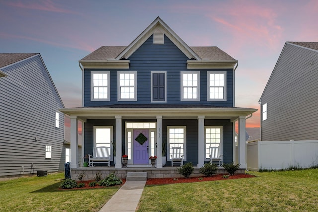 3793 Pin Hook Rd, Antioch, TN 37013 - view of front of property featuring a porch, a lawn, fence, and roof with shingles
