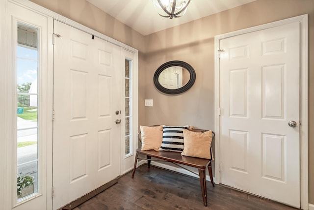 foyer featuring dark wood-style flooring