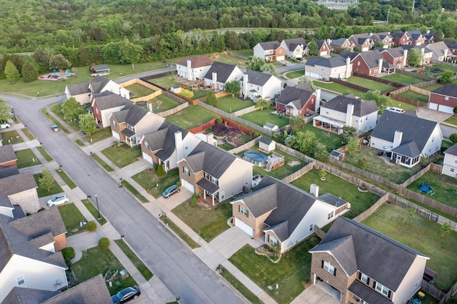 bird's eye view with a view of trees and a residential view