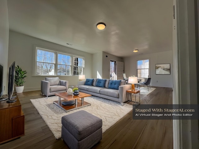 419 Hawkins Ave, Murfreesboro, TN 37130 - living area featuring baseboards, dark wood finished floors, and visible vents