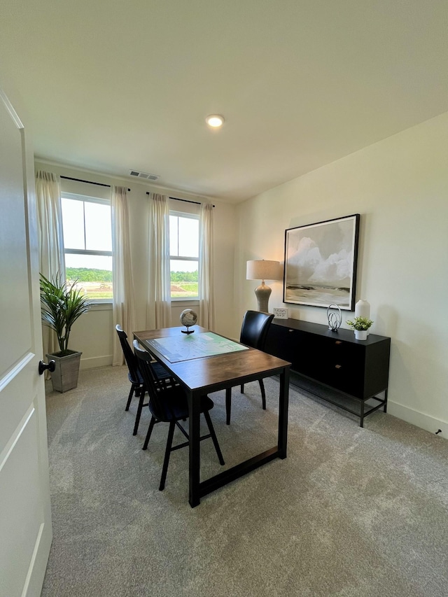 office with baseboards, carpet, and visible vents